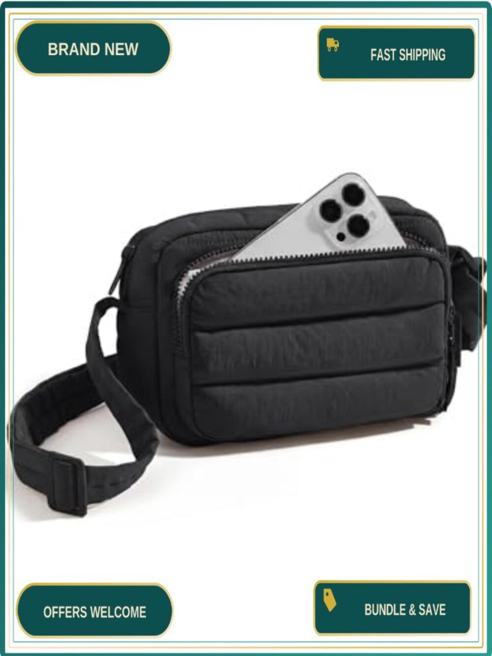 Puffer Crossbody Bag RFID Blocking Card Slots Water Resistant Nylon Purse
